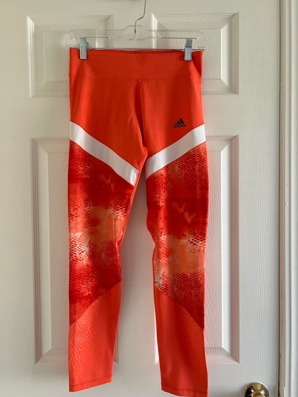 adidas Bright Orange Leggings with White V-Accent